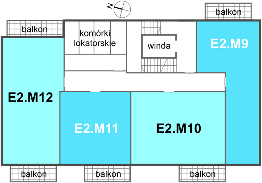 Nowe Centrum Września rozmieszczenie mieszkań w budynku E2 na 2 piętrze, ul. Daszyńskiego, osiedle Tonsil