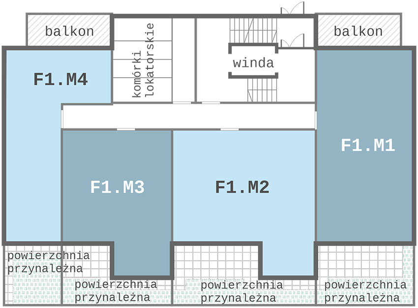 Nowe Centrum Września rozmieszczenie mieszkań w budynku F1 na parterze, ul. Daszyńskiego, osiedle Tonsil