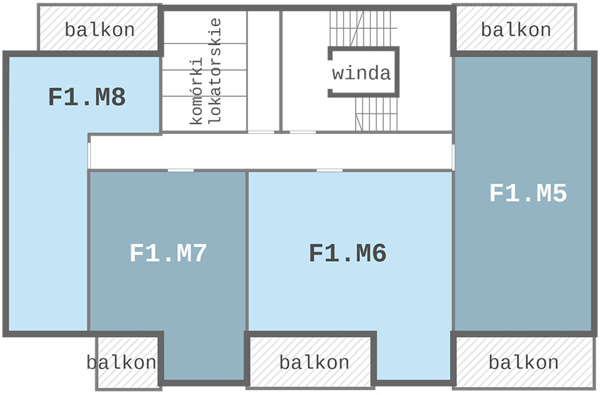 Nowe Centrum Września rozmieszczenie mieszkań w budynku F1 na 1 piętrze, ul. Daszyńskiego, osiedle Tonsil