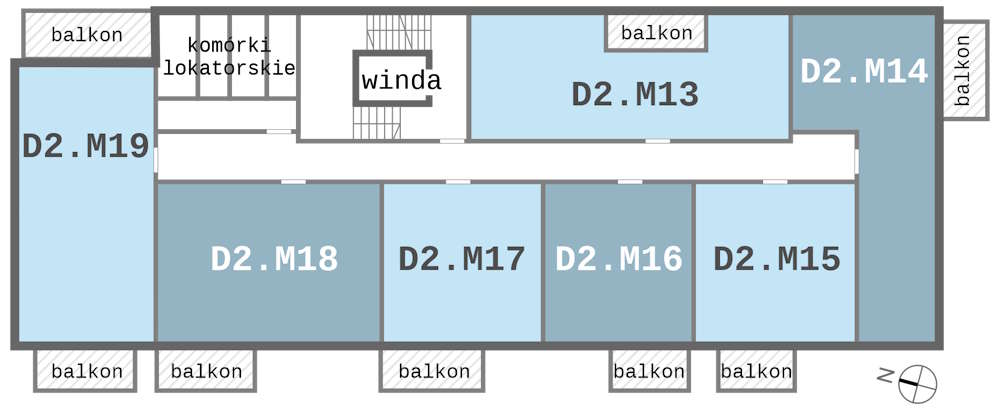 Rozmieszczenie mieszkań Dmowskiego D2 - na 2 piętrze